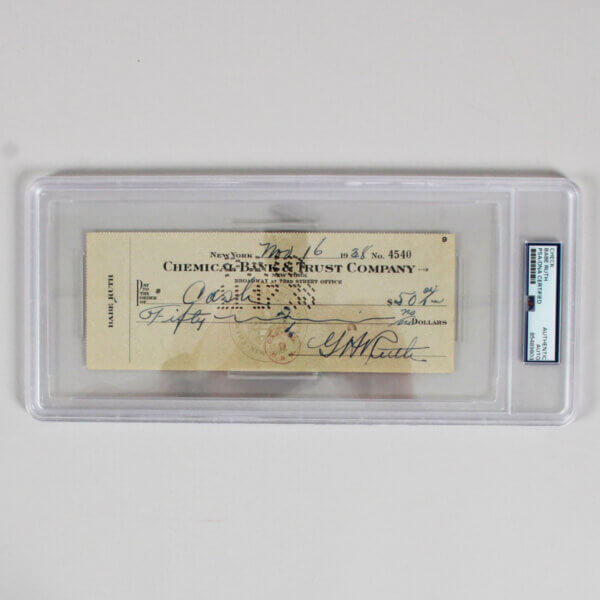 Babe Ruth Signed Check Yankees - COA JSA & PSA/DNA