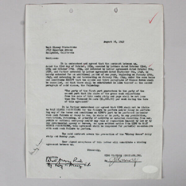Roy O. Disney Signed Document Contract Amendment - COA JSA