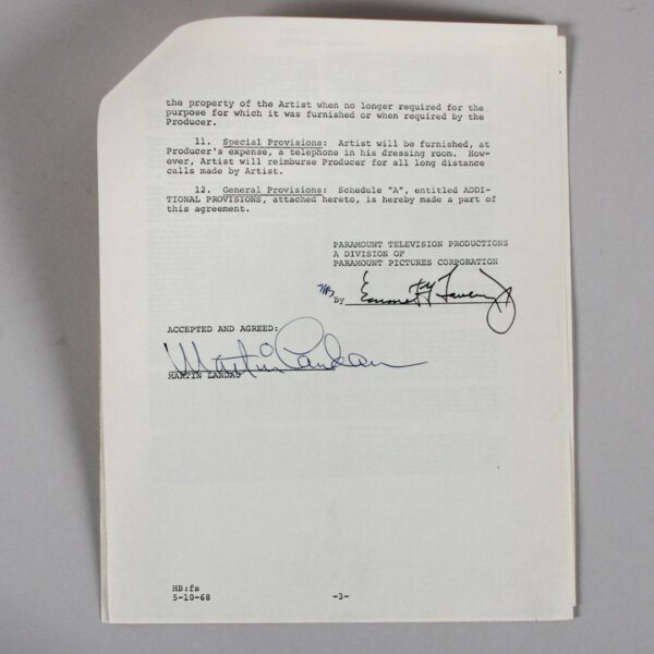 Martin Landau Signed Contract Mission Impossible 1968 Television Series - COA JSA