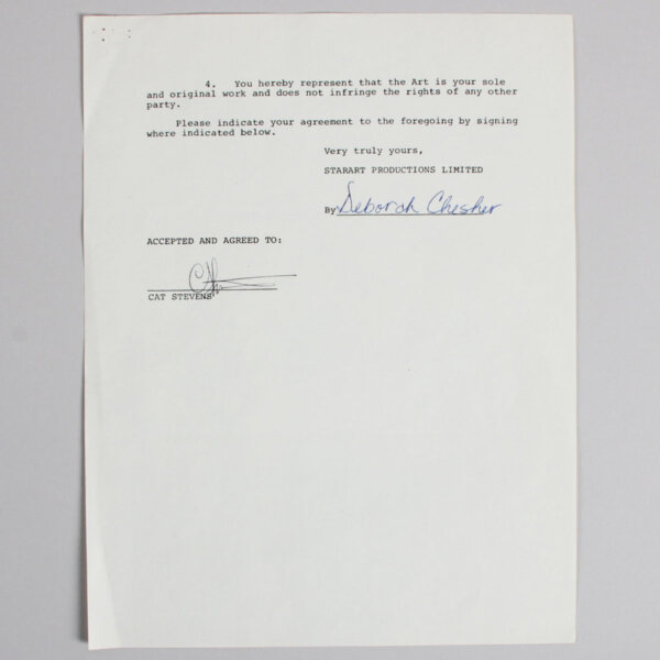 Cat Stevens Signed Contract - COA JSA
