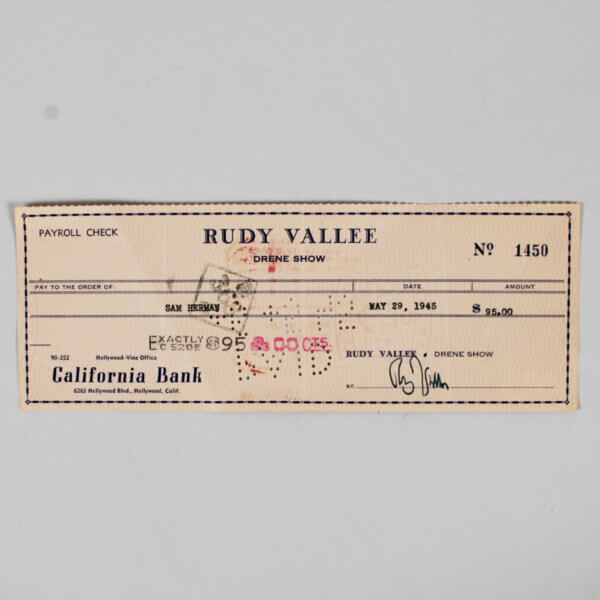 Rudy Vallee Signed Check - COA JSA