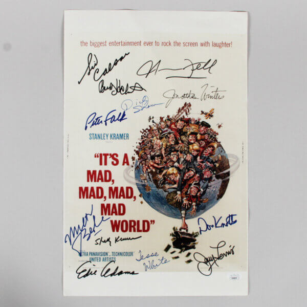 It's a Mad, Mad, Mad, Mad World Cast Signed Mini Poster (12) Sigs. Jerry Lewis, Don Knotts, Buddy Hackett etc. - COA JSA