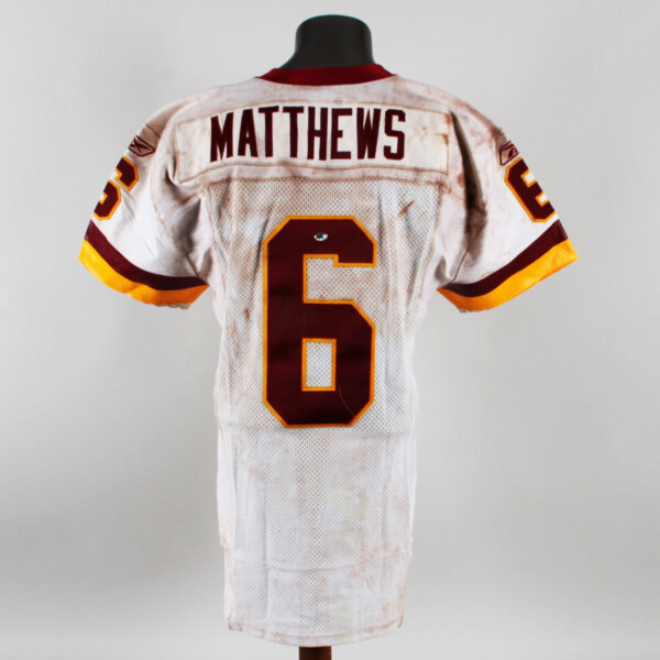 Shane Matthews Game Worn Signed/Inscribed Jersey 2002 NFL Washington Redskins #6