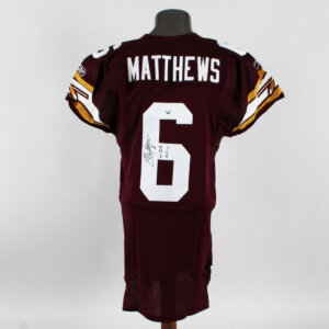 Shane Matthews Game Worn Signed/Inscribed Jersey 2002 NFL Washington Redskins #6