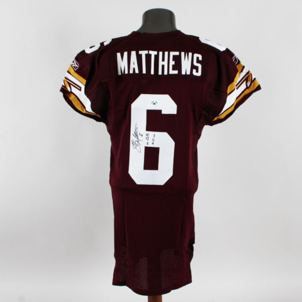 Shane Matthews Game Worn Signed/Inscribed Jersey 2002 NFL Washington Redskins #6