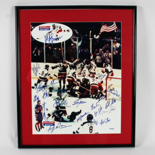 Miracle On Ice Team Signed Photo 16x20 Display 21 Sigs. Incl. Herb Brooks, - COA JSA