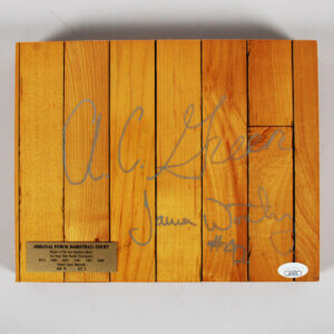 AC Green & James Worthy Signed Floorboard Forum Lakers  - COA JSA