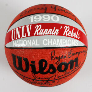 UNLV Runnin' Rebels Team Signed Ball Basketball 1990 National Champs - COA JSA