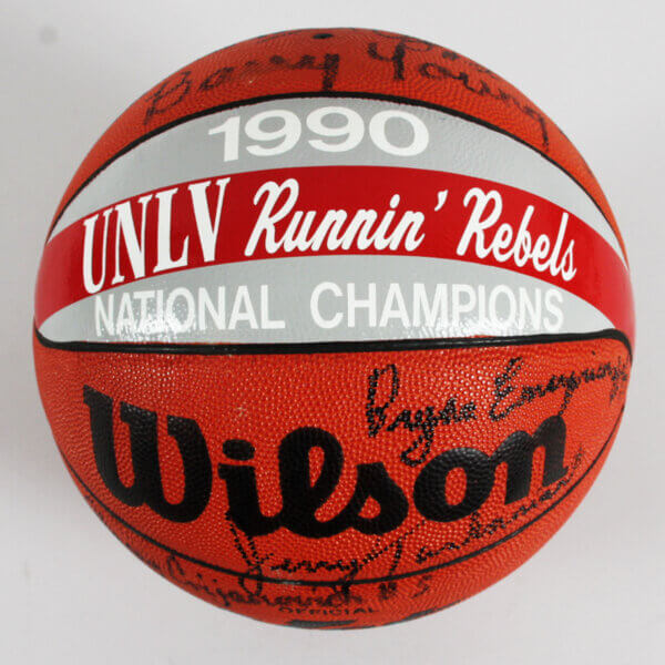 UNLV Runnin' Rebels Team Signed Ball Basketball 1990 National Champs - COA JSA