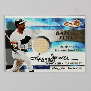 2001 Fleer Futures Reggie Jackson Game Used Bat Signed Card Bats to the Future Auto 44/50
