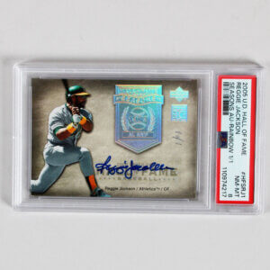 2005 U.D. Hall of Fame Reggie Jackson Graded Card #HFSRJ1 Seasons AUTO Rainbow 1/1 - PSA 8