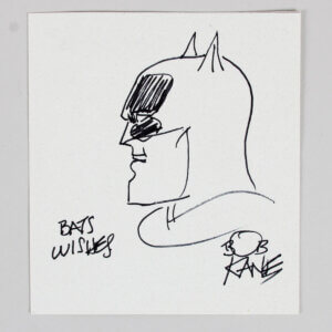 Bob Kane Batman Creator Hand drawn Sketch and Signed 4x5 Card. Beckett Sticker