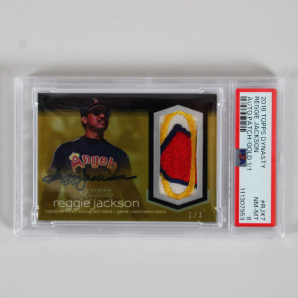 2018 Topps Dynasty Reggie Jackson Graded Card #RJX7 AUTO Patch Gold 1/1 - PSA 8