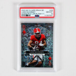 2023 WC 5 Card Draw SD Ladd McConkey Graded RC Card #LM Queen Pr-S-Lzr-Pltnm 1/1 - PSA 10