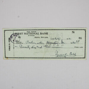 Ty Cobb Signed Check Tigers - COA JSA