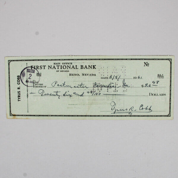 Ty Cobb Signed Check Tigers - COA JSA