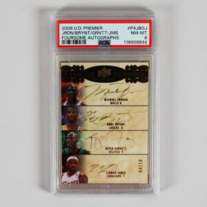 2008-09 UD Premier Jordan, Bryant, Garnett, James Card #P4-JBGJ Autographed LE 4/10 PSA 8