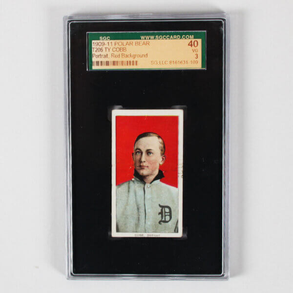 1909-11 Polar Bear T206 Ty Cobb Graded Card Portrait Red Background - SGC 3