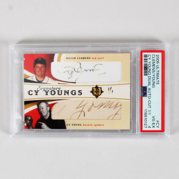 2005 Ultimate Signatures Cy Young & Roger Clemens Card LE 1/1 Signed Dual Auto Cut #CY PSA