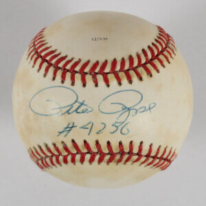 Pete Rose Signed Baseball Reds "4256" 1989 World Series - COA JSA