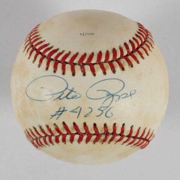 Pete Rose Signed Baseball Reds "4256" 1989 World Series - COA JSA