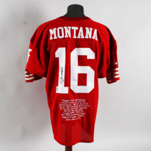 Joe Montana Signed Stat Jersey 49ers -COA Player Hologram