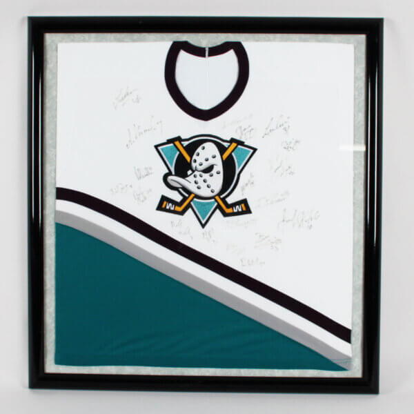 1993-94 Mighty Ducks Team Signed Jersey Display Inaugural Season Troy Loney, Mikhail Shtalenkov etc. - COA JSA