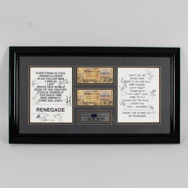 Styx & REO Speedwagon Signed Set Lists Display