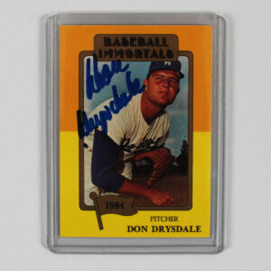 Don Drysdale Signed Card Dodgers 1980-87 SSPC Baseball Immortals #187- COA JSA