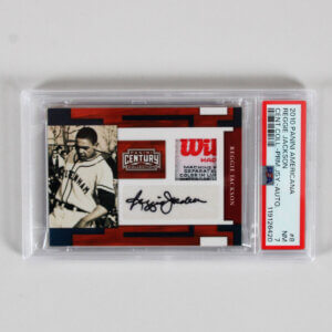 2010 Panini Americana Reggie Jackson Graded Card #8 Cent. Coll.-Prm. Jersey - AUTO - PSA 7 Laundry Tag
