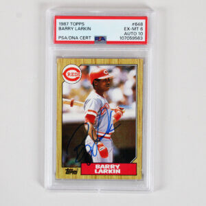 Barry Larkin 1987 Topps Signed Rookie Card #648 Auto Graded PSA 10