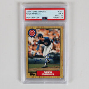 1987 Cubs Greg Maddux signed ROOKIE card Topps Traded #70T PSA 5 AUTO 10 RC