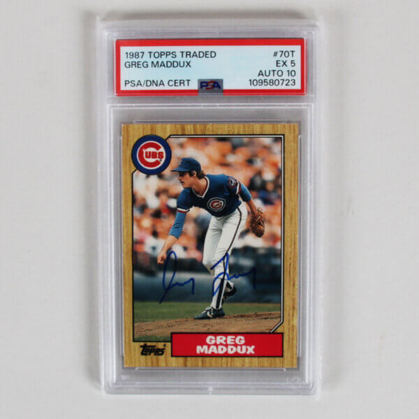 1987 Cubs Greg Maddux signed ROOKIE card Topps Traded #70T PSA 5 AUTO 10 RC