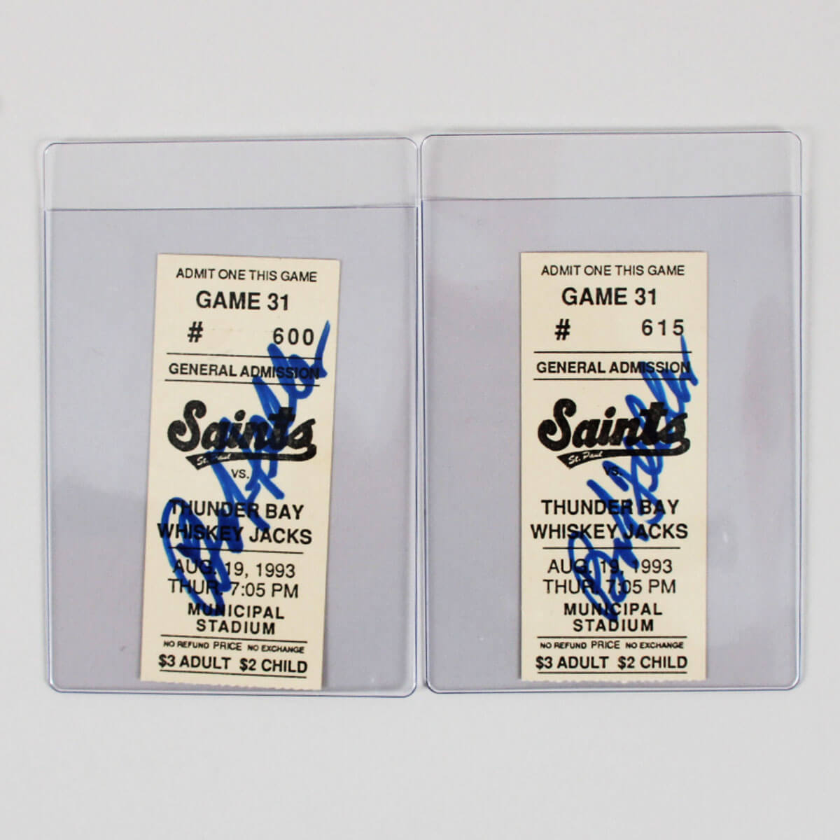 Bob Feller Signed Tickets (2) - COA JSA