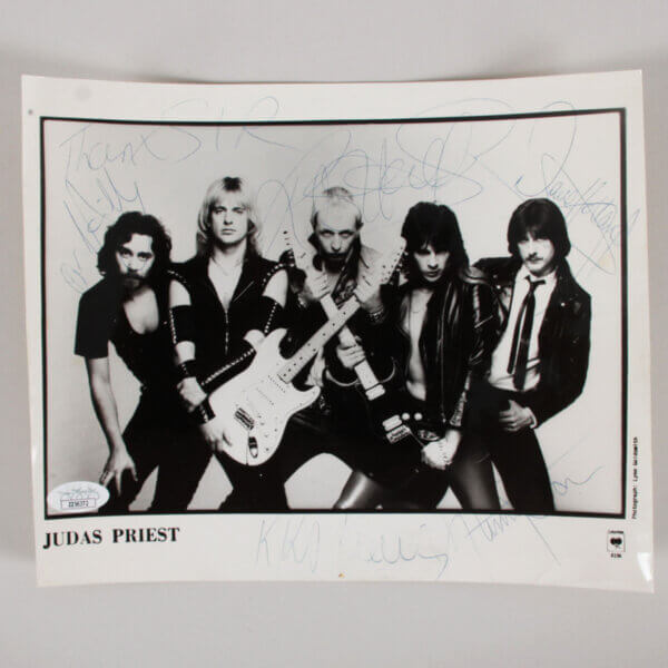 Judas Priest Signed Photo 8x10 1981 UK Tour Promo (5) Sigs. Rob Halford etc. - COA JSA