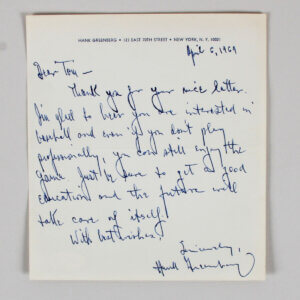 Hank Greenberg Signed Letter - COA JSA