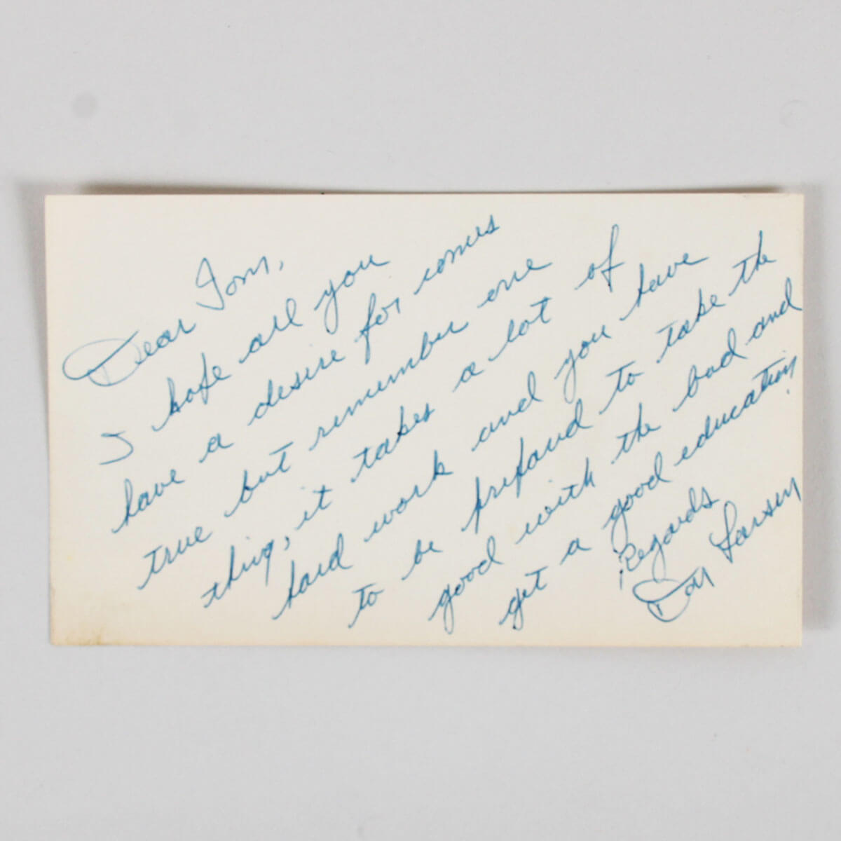 Don Larsen Signed Hand Written Index Card Yankees - COA JSA