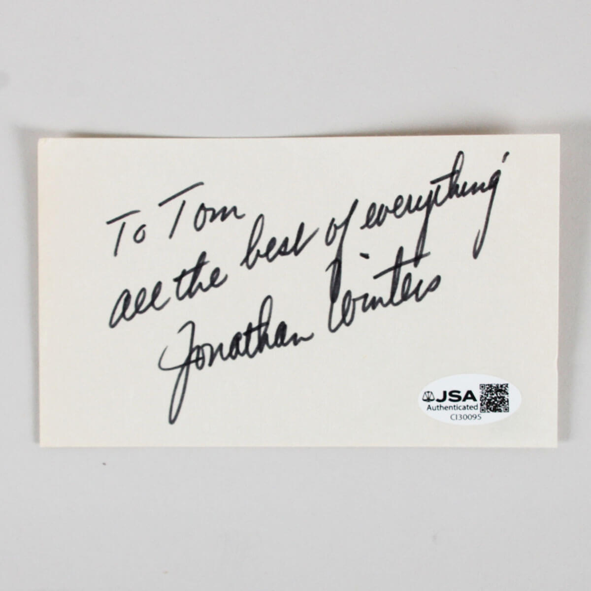 Jonathan Winters Signed Index Card - COA JSA