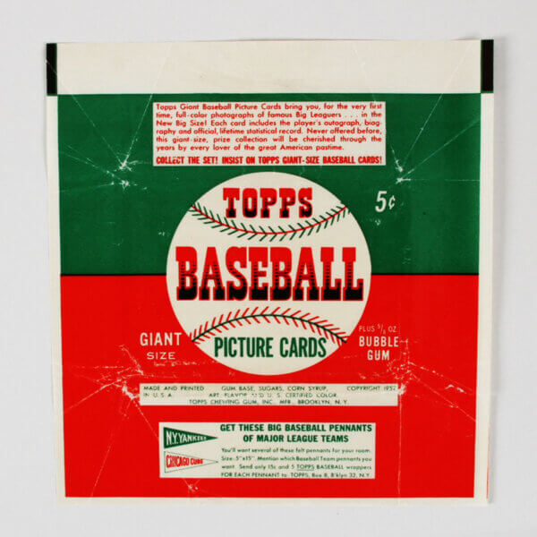1952 Topps Baseball Wax Pack Wrapper 5 Cent Mantle Rookie Year