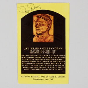 Dizzy Dean Signed Postcard Cardinals Yellow Hall of Fame Plaque Card - COA JSA