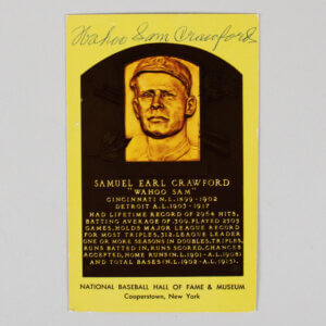 Wahoo Sam Crawford Signed Postcard Yellow Hall of Fame Plaque Card - COA JSA