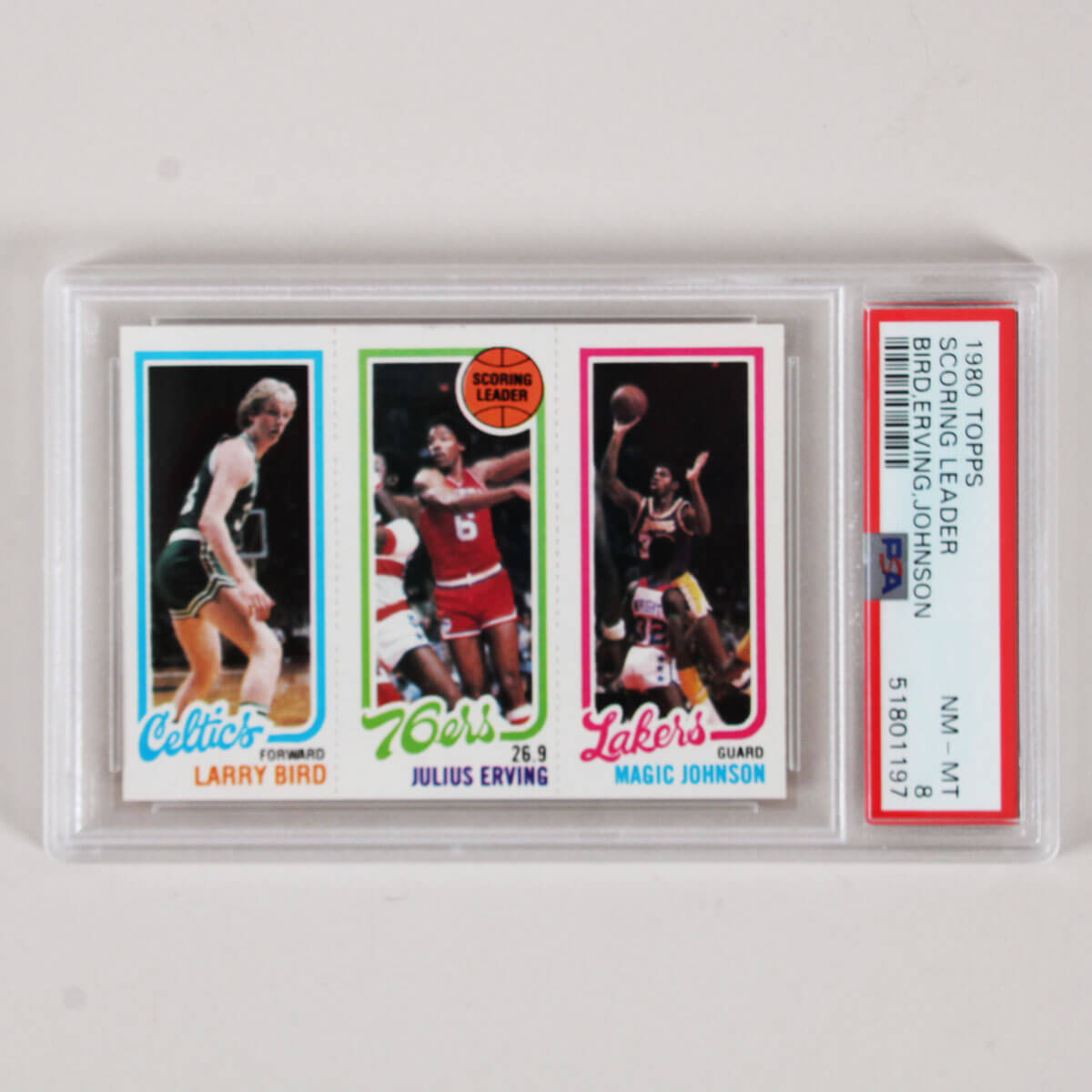 1980-81 Topps Rookie Card Magic Johnson, Larry Bird, Julius Erving PSA 8 Nr/Mt-Mt