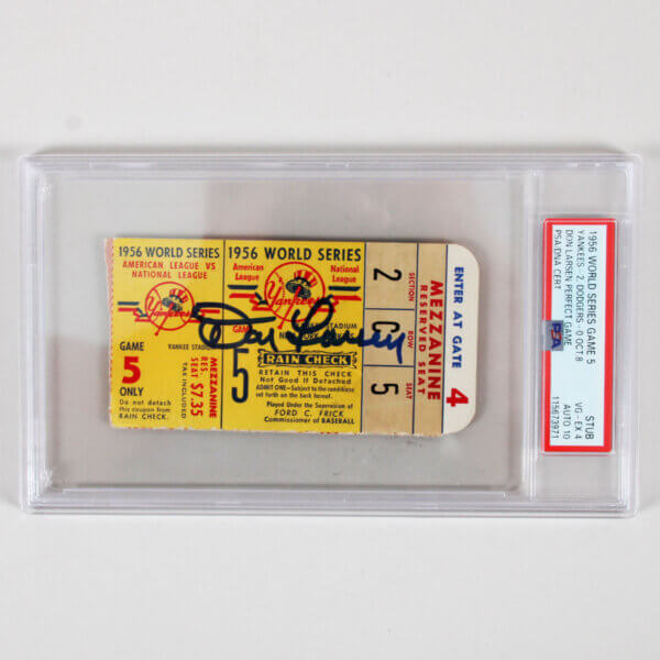 Don Larsen Signed World Series Game 5 Perfect Game Ticket Oct. 8, 1956 PSA 4/10