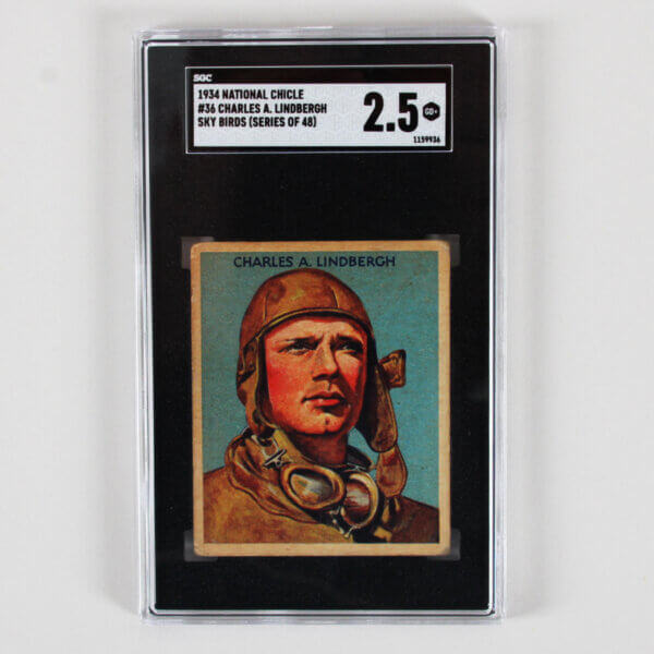 1934 NATIONAL CHICLE SKY BIRDS CARD #36 SERIES 48 CHARLES LINDBERGH SGC 2.5