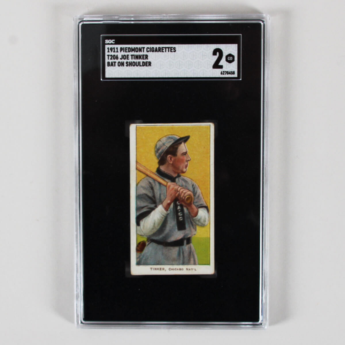 T206 1911 Piedmont Cigarettes Baseball Card Joe Tinker Chicago Cubs SGC 2