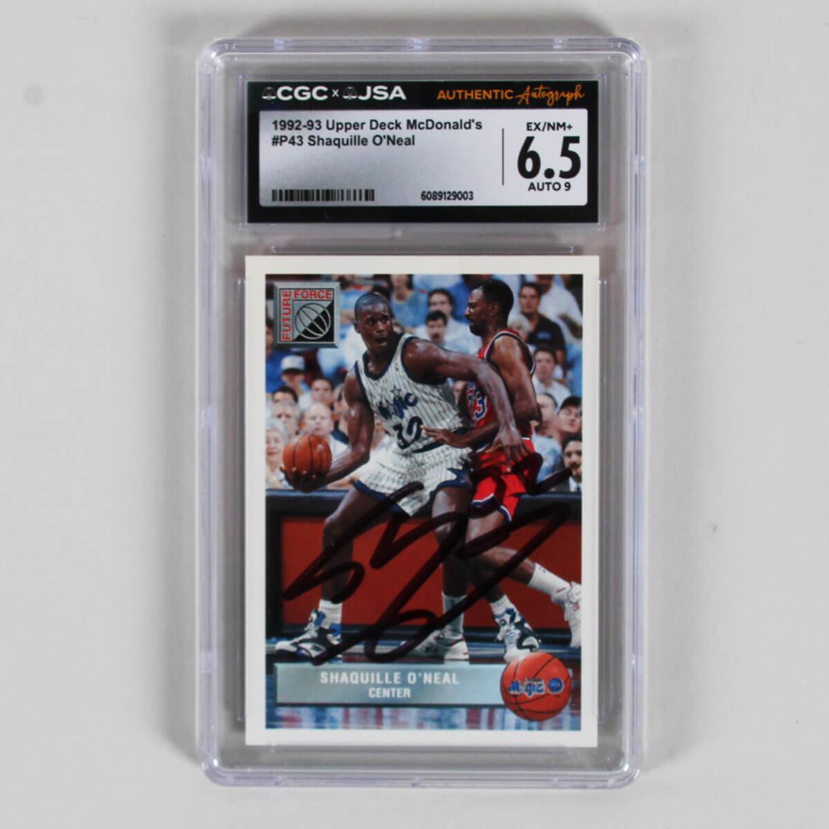 1992-93 Upper Deck McDonald's Shaquille O'Neal Signed Graded Rookie Card #P43 Auto JSA CGC 6.5