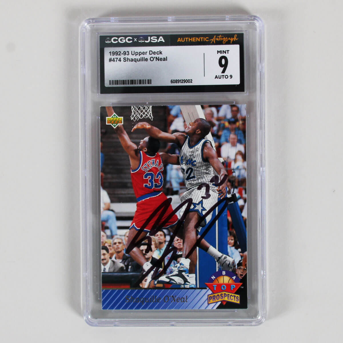 1992-93 Upper Deck Shaquille O’Neal Signed Graded Rookie Card #474 Auto JSA CGC 9