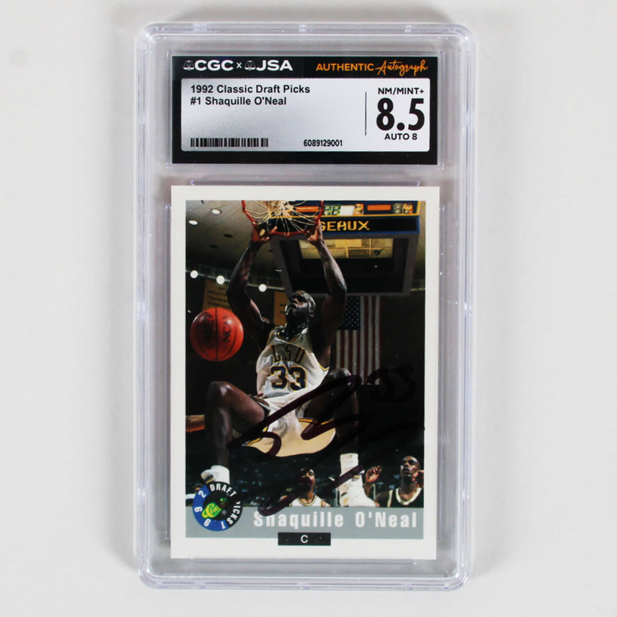 1992 Classic Draft Picks Shaquille O’Neal Signed Graded Rookie Card #1 Auto JSA CGC 8.5