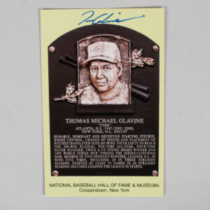 Tom Glavine Signed Gold HOF Plaque Postcard Yellow Atlanta Braves Baseball COA MLB Services