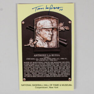 Tony La Russa Signed Gold HOF Plaque Postcard Yellow St. Louis Cardinals Baseball COA MLB Services